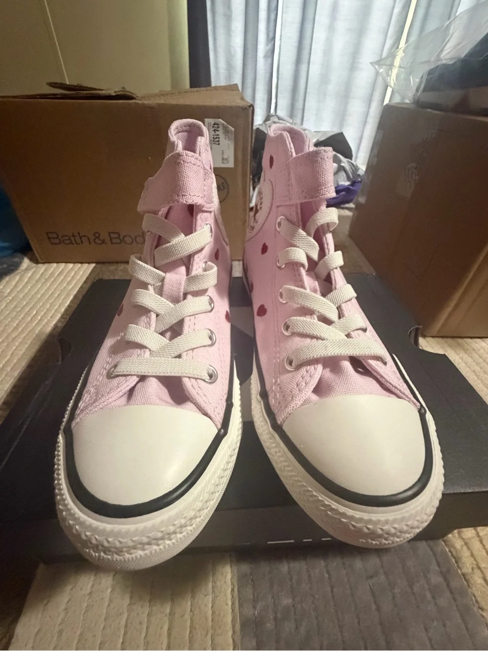 Converse Pink High-Top Kids Sneakers with Heart Accents